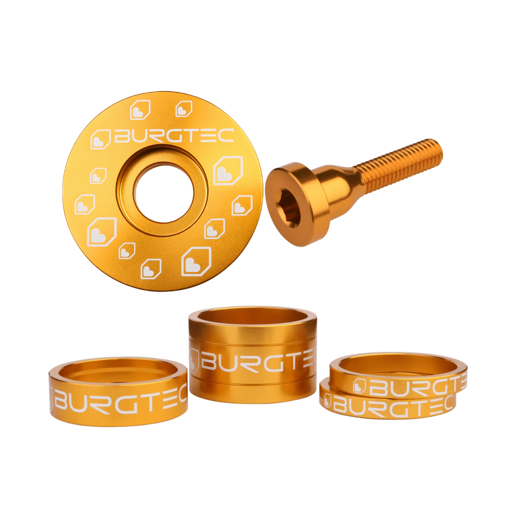 Kit de espaciadores, tornillo y tapa de potencia, by Burgtec - Gold