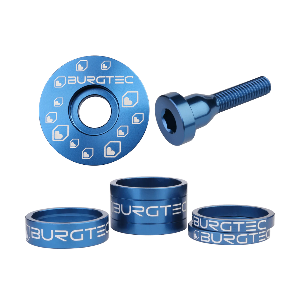 Kit de espaciadores, tornillo y tapa de potencia, by Burgtec - Blue