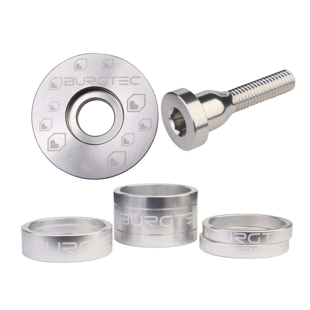 Kit de espaciadores, tornillo y tapa de potencia, by Burgtec - Rhodium Silver