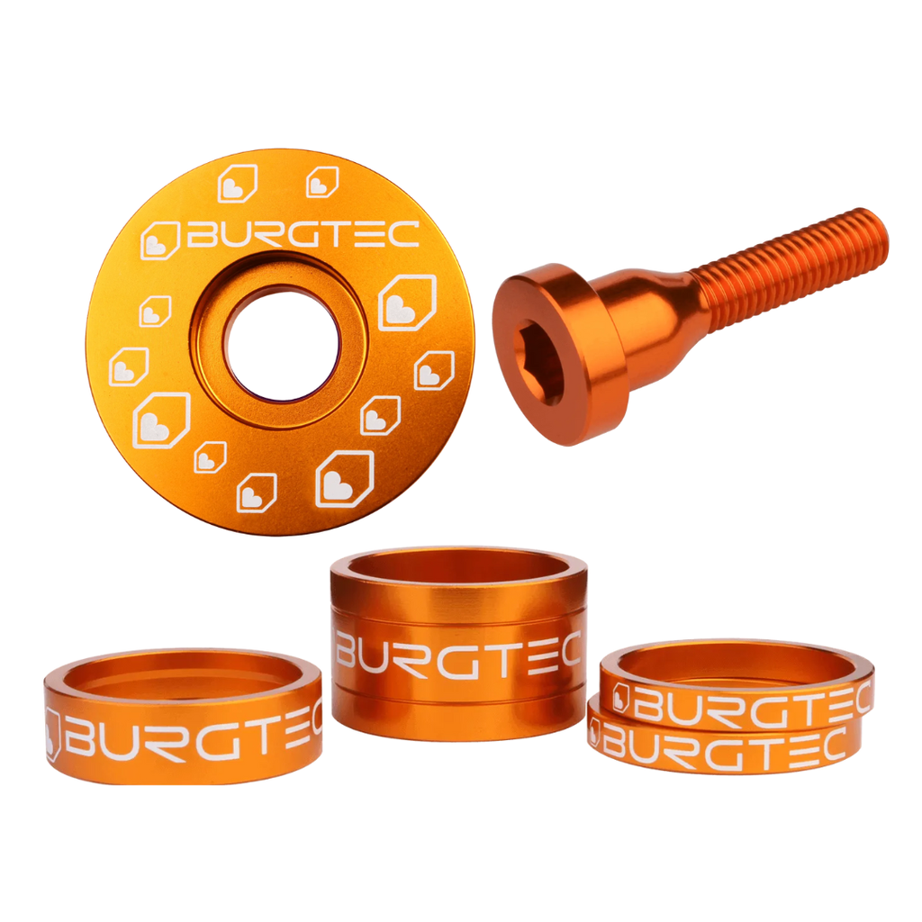 Kit de espaciadores, tornillo y tapa de potencia, by Burgtec - Iron Bro Orange