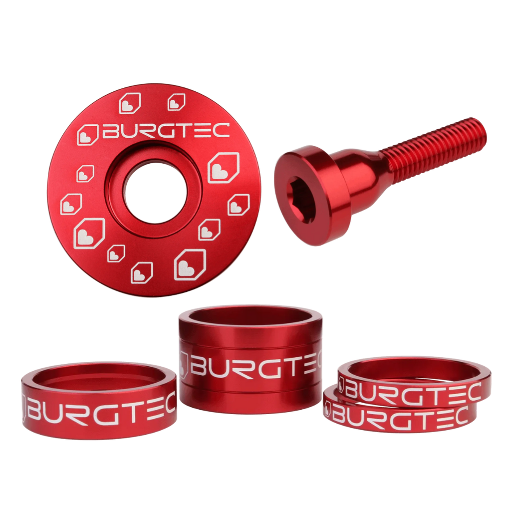 Kit de espaciadores, tornillo y tapa de potencia, by Burgtec - Race Red